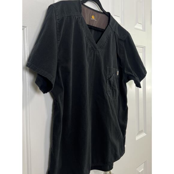 Carhartt Scrub Top Mens LARGE Black V-Neck Utility Medical Front Chest Pocket - Picture 4 of 8